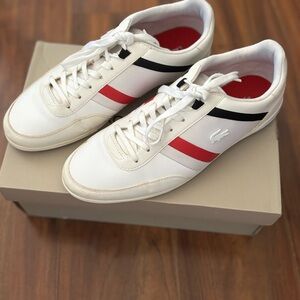 Lacoste Men's White Sneakers with Red and Black Stripes